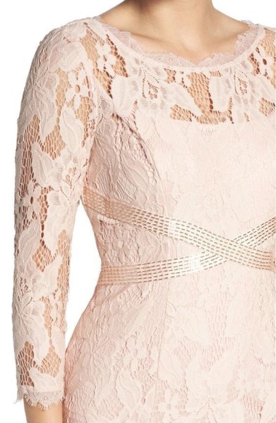 画像2: Adrianna Papell アドリアナパペル パーティードレス  Illusion Yoke Lace Gown blush (2)