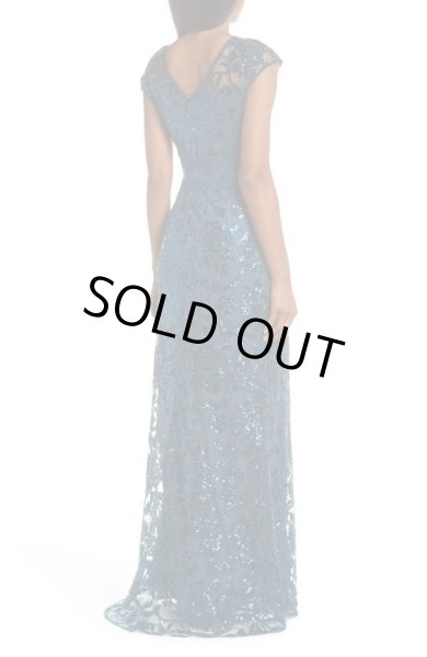 画像2: Tadashi Shoji タダシショージ   スパンコールレースイブニングドレス ブルー系 (2)