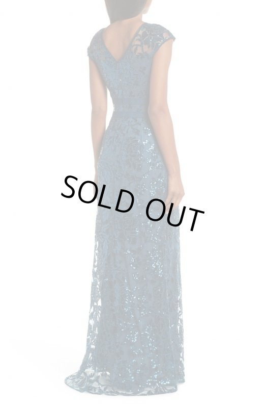 画像2: Tadashi Shoji タダシショージ   スパンコールレースイブニングドレス ブルー系 (2)
