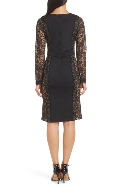 画像2: セール!Tadashi Shoji タダシショージ   Long Sleeve Neoprene & Lace Cocktail Dress ブラック (2)