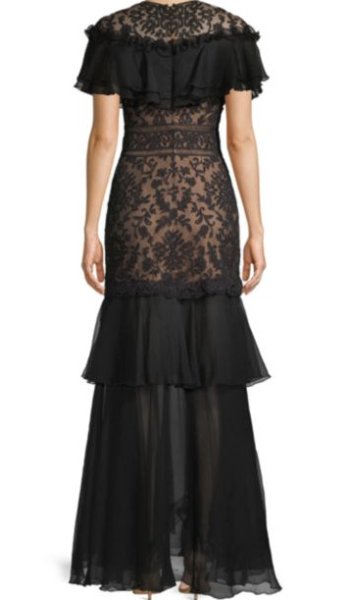 画像2: 【マギーさん着用】Tadashi Shoji タダシショージ Ruffle & Lace Trumpet Gown ブラック (2)