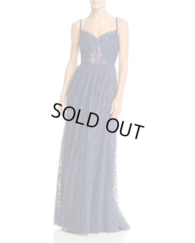 画像2: 期間限定セール！【池田エライザさん着用】Tadashi Shoji タダシショージ   パーティードレス　Metallic Floral Lace Gown ブルー系 (2)