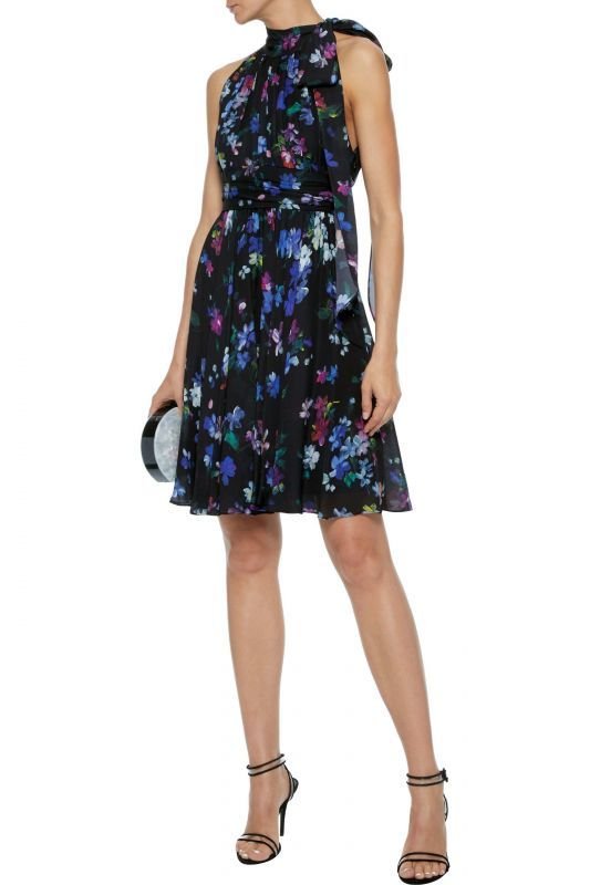 画像1: Milly ミリー Lydia プリーツシルクドレス　ブラックフローラル (1)