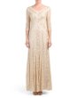 画像1: Tadashi Shoji  タダシショージ　Three-Quarter Sleeve Sequin Lace Gown　ベージュ系ヌード (1)