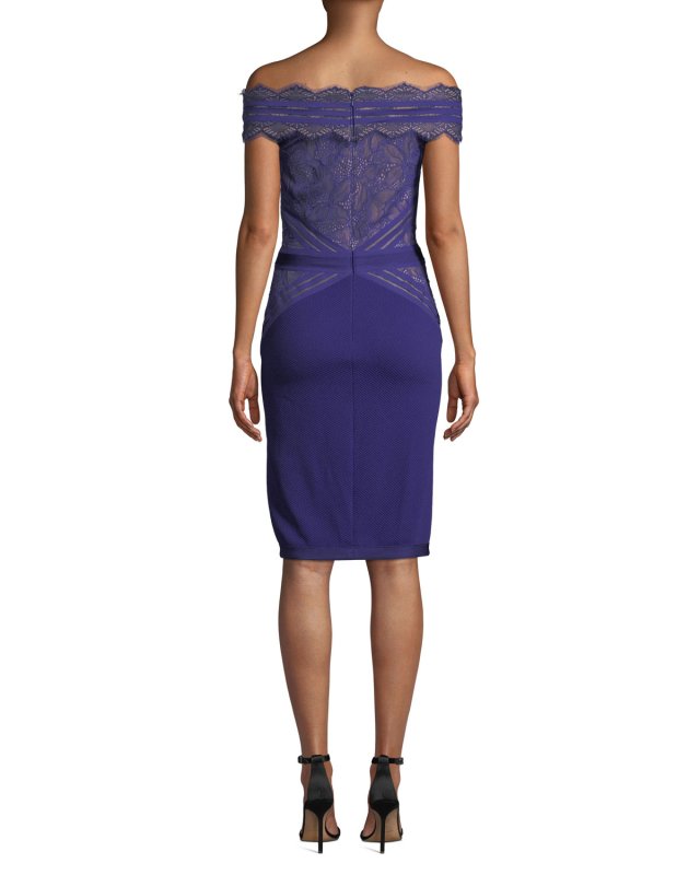 画像2: セール！【大石絵里さん着用】Tadashi Shoji   タダシショージ　オフショルダーカクテルドレス　ブルー系 (2)