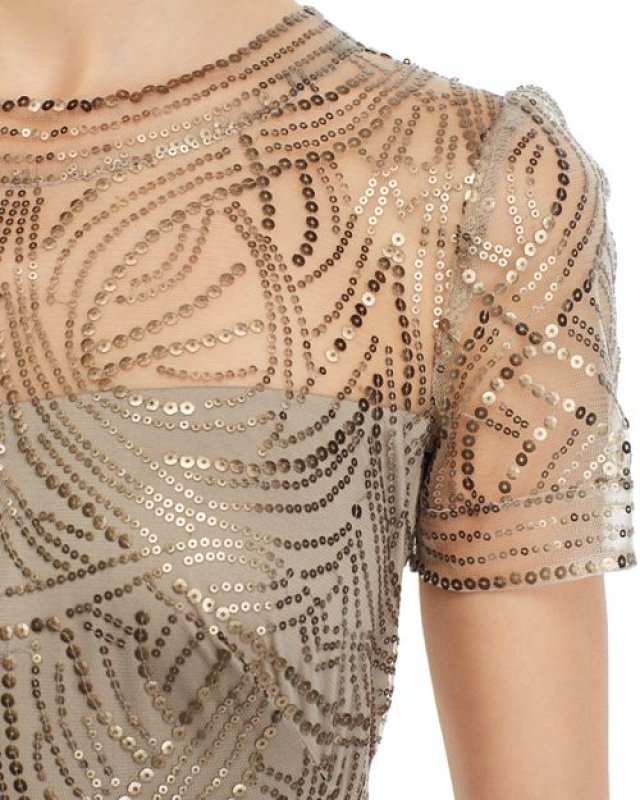 画像3: Tadashi Shoji タダシショージ   スパンコールメッシュロングドレス  ベージュ系 (3)