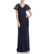 画像1: 期間限定セール！Tadashi Shoji  タダシショージ  Lace-Overlay Crepe Gown   ネイビー系 (1)