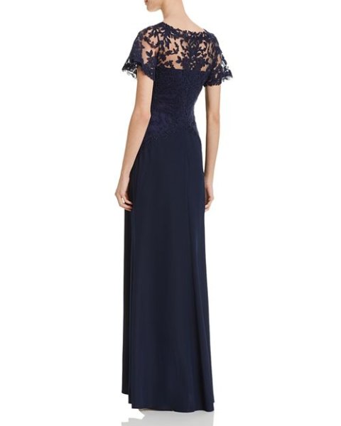 画像2: 期間限定セール!Tadashi Shoji  タダシショージ  Lace-Overlay Crepe Gown   ネイビー系 (2)