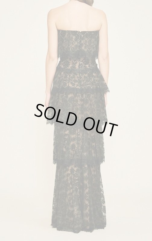 画像2: 【滝川クリステルさん着用】Tadashi Shoji タダシショージ　Moe Strapless Tiered Lace Gown ブラック (2)