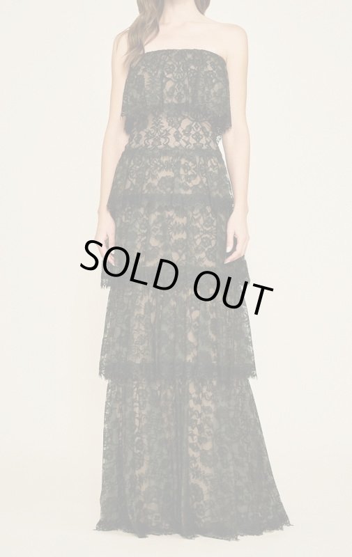画像1: 【滝川クリステルさん着用】Tadashi Shoji タダシショージ　Moe Strapless Tiered Lace Gown ブラック (1)