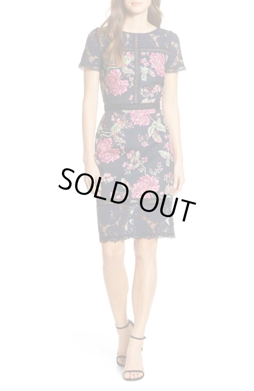 画像1: 値下げ、即発！Tadashi Shoji タダシショージ   Floral & Lace Sheath Dress ネイビー系 (1)