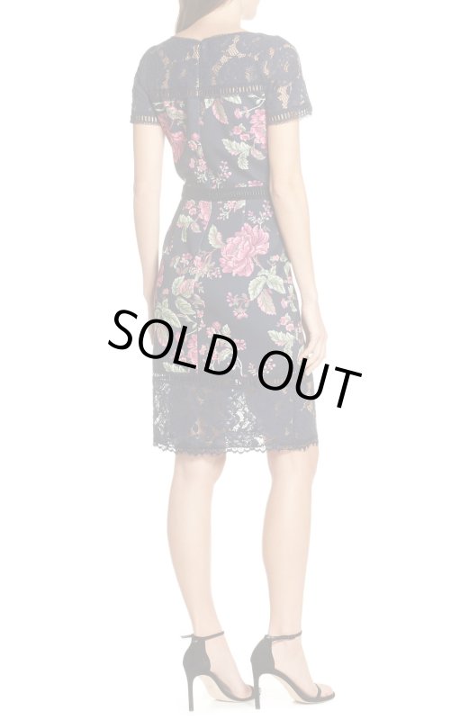 画像2: 値下げ、即発！Tadashi Shoji タダシショージ   Floral & Lace Sheath Dress ネイビー系 (2)