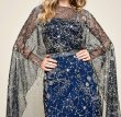 画像3: Tadashi Shoji タダシショージ　Bourne Sweeping Cape Gown　ネイビー系 (3)