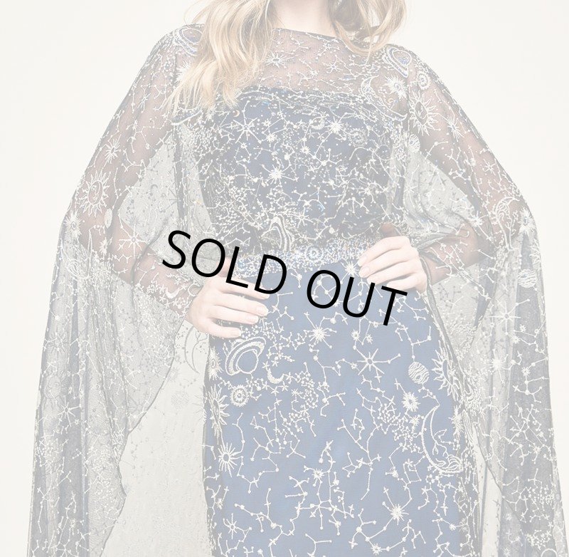 画像3: Tadashi Shoji タダシショージ　Bourne Sweeping Cape Gown　ネイビー系 (3)