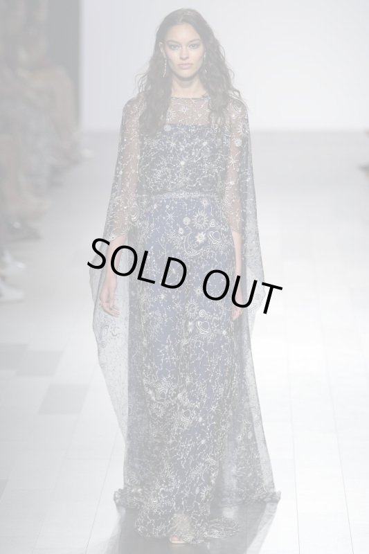 画像1: Tadashi Shoji タダシショージ　Bourne Sweeping Cape Gown　ネイビー系 (1)