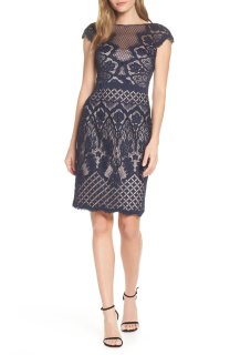 【タダシショージ】ネイビー レース フリル付き タイトドレス すべて表示｜TADASHI SHOJI（タダシ ショージ）公式オンライン