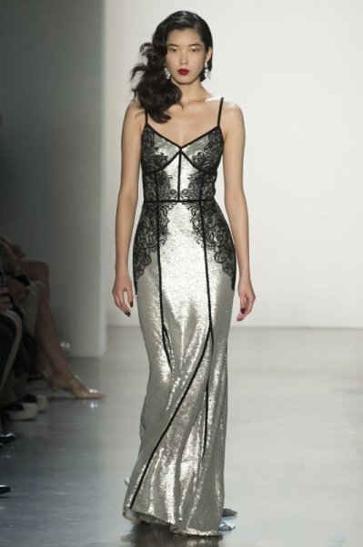 画像1: 限定セール！【Tiffany Haddish愛用】Tadashi Shoji タダシショージ 　Sleeveless Sequin & Lace Gown (1)