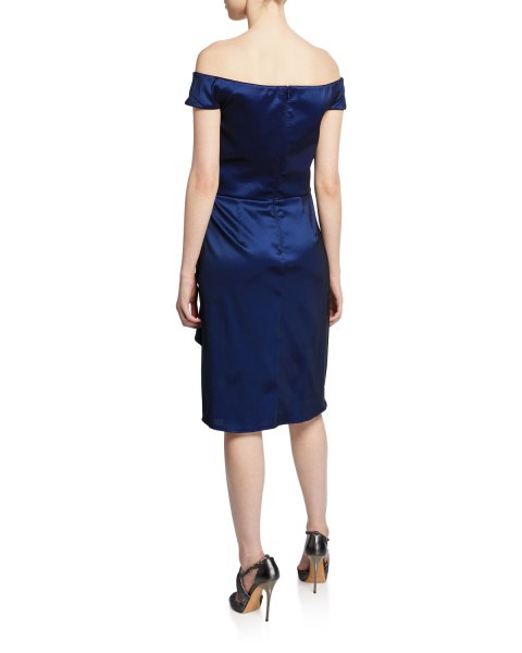 画像2: Tadashi Shoji タダシショージ  オフショルダータフタカクテルドレス ブルー系 (2)