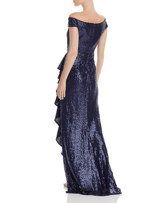 画像2: セール！Tadashi Shoji タダシショージ  オフショルダースパンコールロングドレス　ネイビー系 (2)