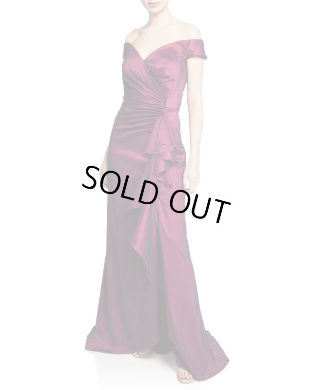 画像1: Tadashi Shoji タダシショージ  オフショルダータフタロングドレス　パープル系 (1)