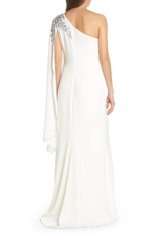 画像3: セール！【藤原紀香さん、アンミカさんご着用】Tadashi Shoji タダシショージ  ケープスリーブワンショルダードレス　ホワイト系  08071 (3)