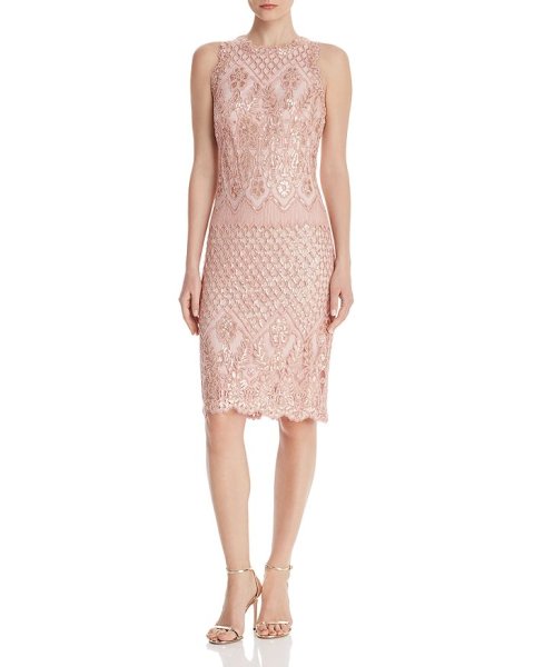 画像1: Tadashi Shoji タダシショージ Sequin-Embroidered Floral Sheath Dress ピンク系 (1)