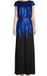 画像1: Tadashi Shoji タダシショージ  Sequin & Crepe Blouson Evening Dress ブラック、ブルー系 (1)