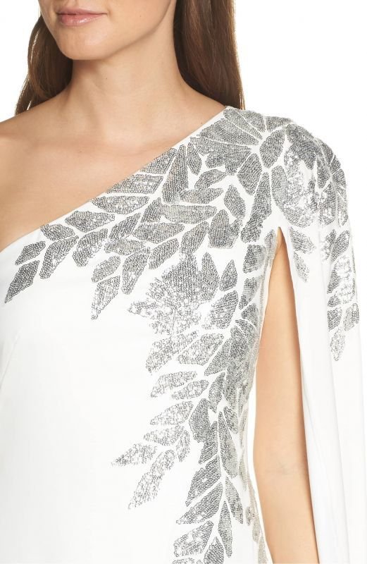 画像4: セール！【藤原紀香さん、アンミカさんご着用】Tadashi Shoji タダシショージ  ケープスリーブワンショルダードレス　ホワイト系  08071 (4)