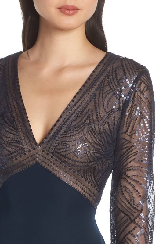画像3: Tadashi Shoji タダシショージ  Sequin & Crepe イブニングドレス  ネイビー系 (3)