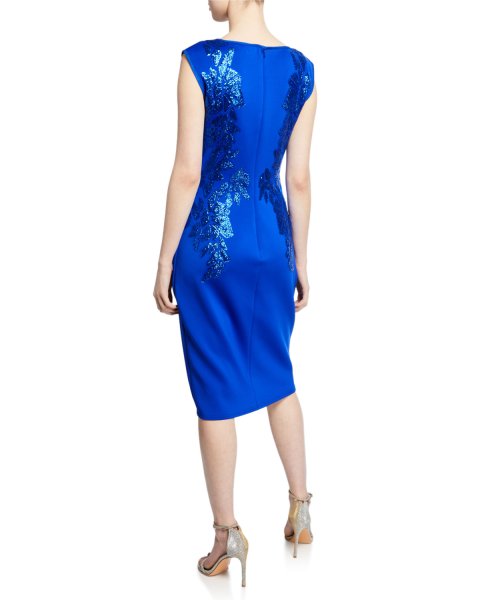 画像2: セール!Tadashi Shoji タダシショージ  スパンコールNeoprene Sheath Dress ブルー系 (2)