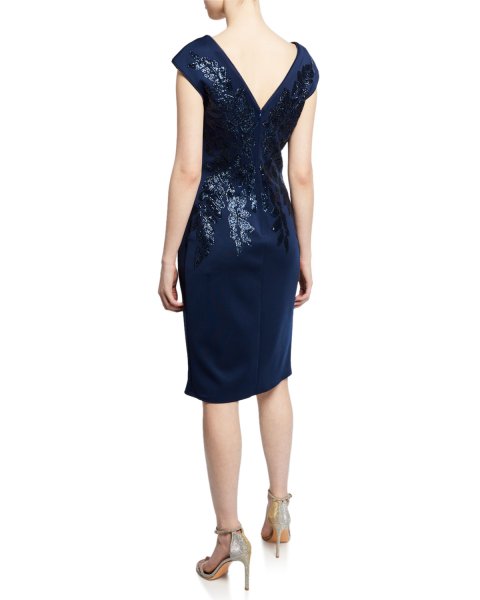 画像2: セール!Tadashi Shoji タダシショージ  スパンコール V-Neck Neoprene Dress ネイビー系 (2)