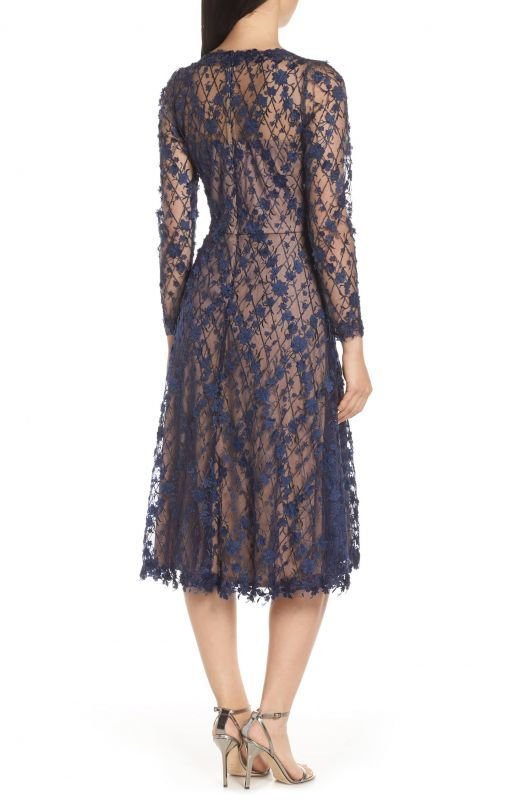 画像2: Tadashi Shoji タダシショージ　3D Flowers Lace Dress　ネイビー系 (2)