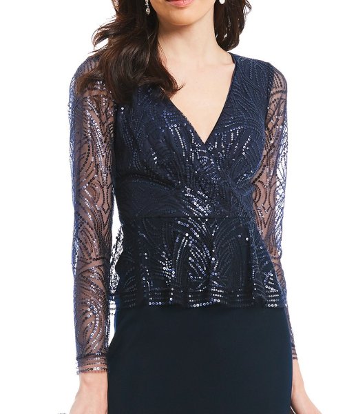 画像2: 期間限定セール！Tadashi Shoji タダシショージ  スパンコールペプラムロングドレス  ネイビー系  05171 (2)