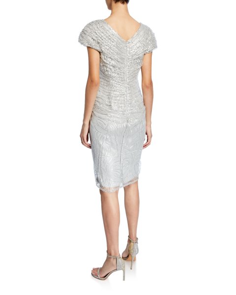 画像2: Tadashi Shoji  タダシショージ スパンコールカクテルドレス シルバー (2)