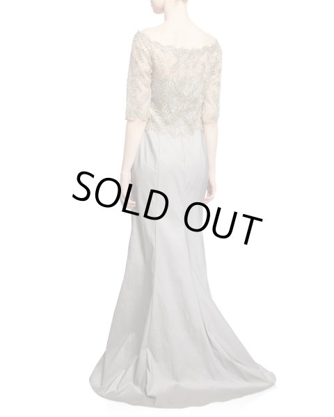画像2: Tadashi Shoji  タダシショージ Off-the-Shoulder Elbow-Sleeve Taffeta Gown  グレー、シルバー系 (2)