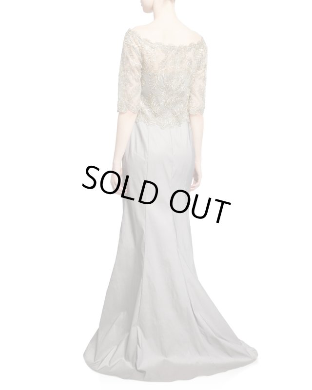 画像2: Tadashi Shoji  タダシショージ　Off-the-Shoulder Elbow-Sleeve Taffeta Gown 　グレー、シルバー系 (2)