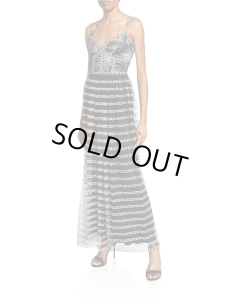 画像2: セール!Tadashi Shoji タダシショージ  V-Neck Sleeveless Corset Lace Gown ブラック、シルバー (2)