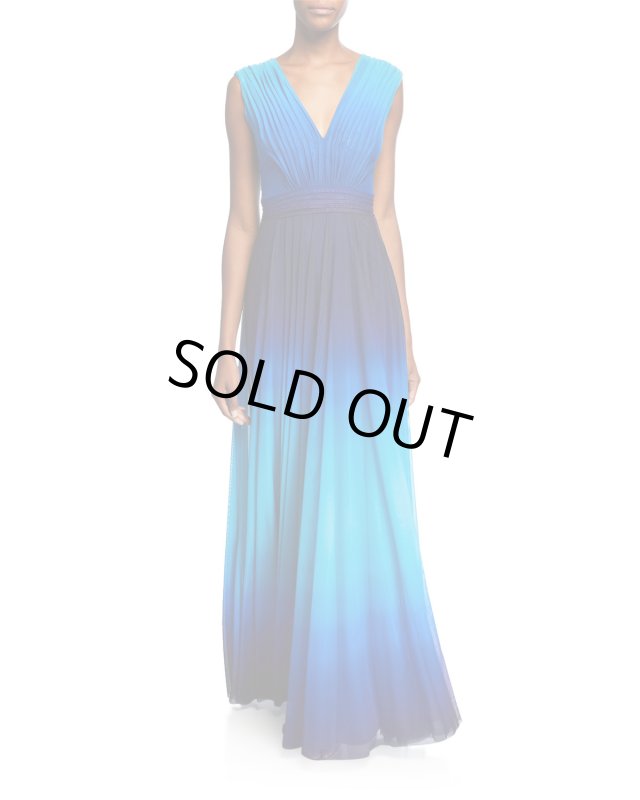 画像1: Tadashi Shoji タダシショージ  グラデーションプリーツロングドレス　ブルー系 (1)