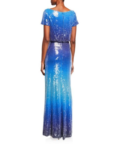 画像3: セール!Tadashi Shoji タダシショージ  グラデーションスパンコールロングドレス ブルー系 (3)