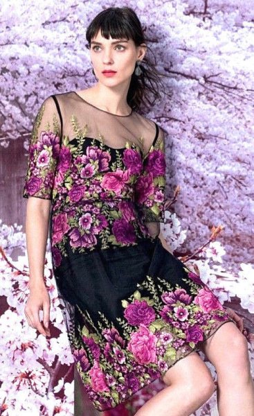 画像1:  Marchesa Notte マルケッサノッテ　Floral Embroidered Cocktail Dress (1)