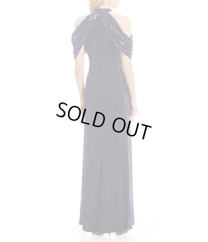 画像3: 限定セール【新妻聖子さん、チャン・ツィイー着用】Tadashi Shoji タダシショージ　スパンコールコールドショルダードレス　ネイビー (3)