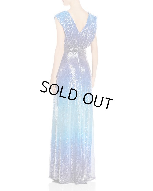 画像2: Tadashi Shoji タダシショージ  グラデーションスパンコールVネックロングドレス　ブルー系 (2)