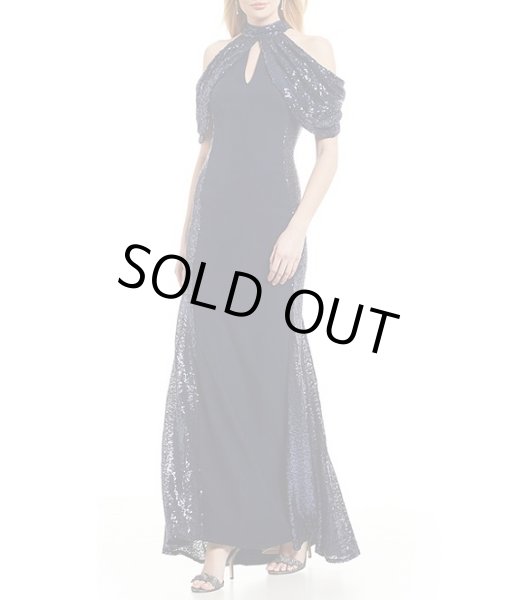 画像2: 限定セール【新妻聖子さん、チャン・ツィイー着用】Tadashi Shoji タダシショージ スパンコールコールドショルダードレス ネイビー (2)