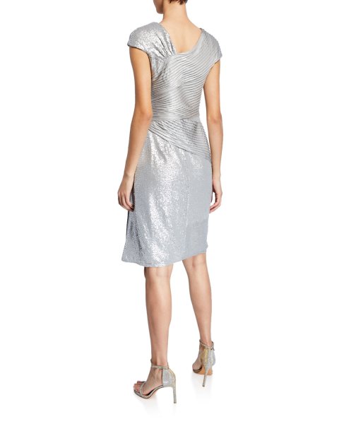 画像2: セール!Tadashi Shoji タダシショージ Asymmetric Pintuck & Lace Dress シルバー (2)