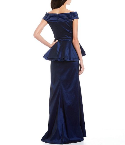 画像2: セール!Tadashi Shoji タダシショージ  オフショルダーペプラムロングドレス  ネイビー系 (2)