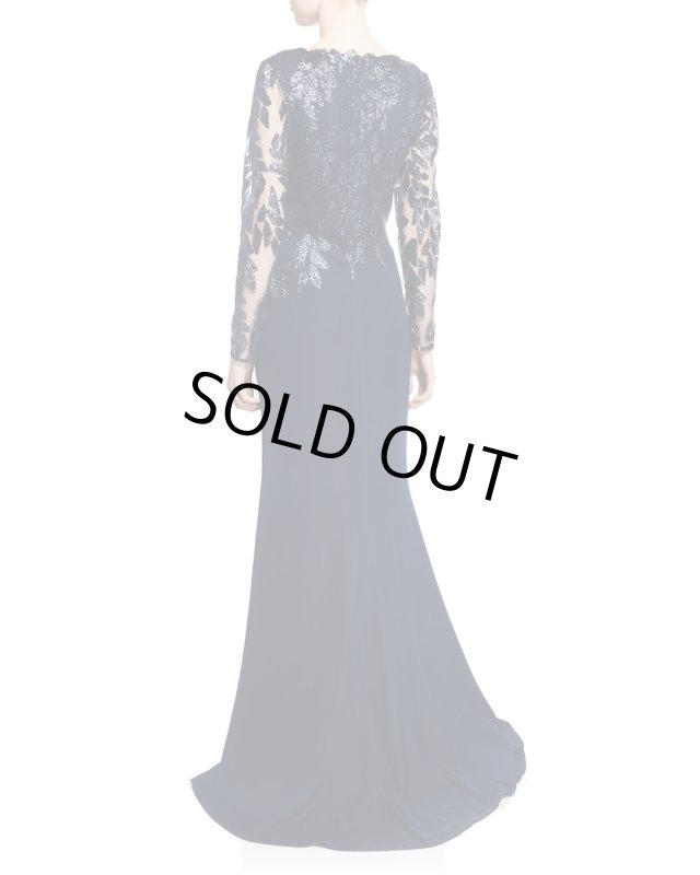 画像2: 期間限定セール！Tadashi Shoji タダシショージ  スパンコールトップロングスリーブドレス　ネイビー (2)