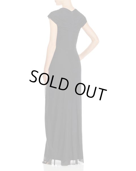 画像2: Tadashi Shoji タダシショージ   V-Neck Sleeveless Ruched Mesh Gown ブラック (2)