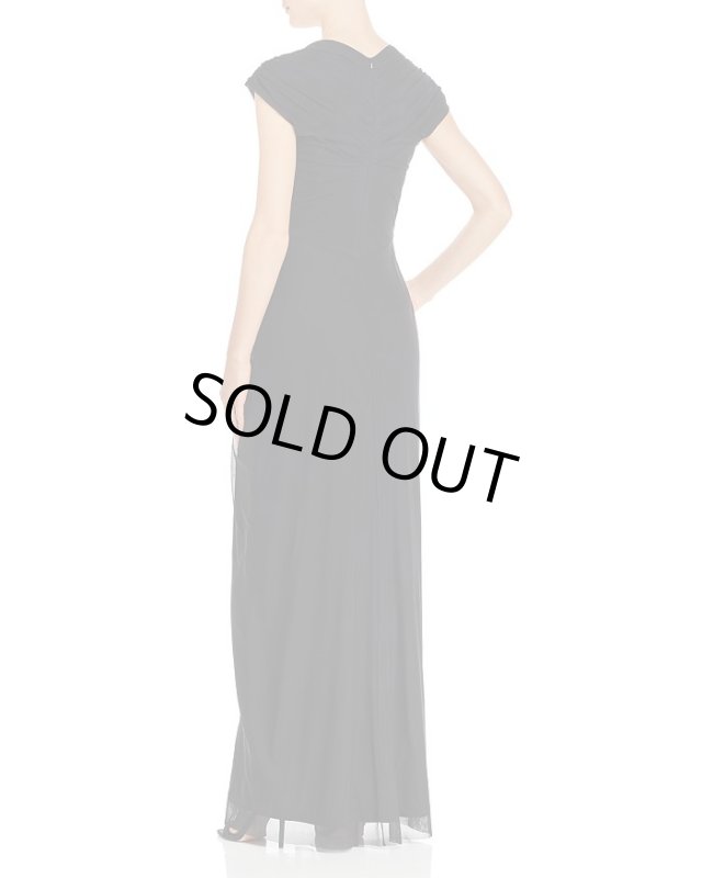 画像2: Tadashi Shoji タダシショージ   V-Neck Sleeveless Ruched Mesh Gown　ブラック (2)
