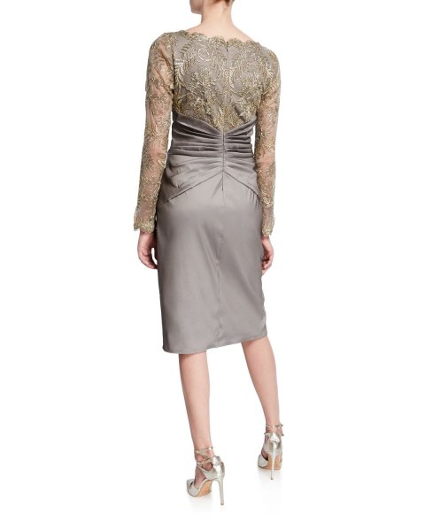 画像2: Tadashi Shoji  タダシショージ Long-Sleeve Taffeta Cocktail Dress  グレー系 (2)