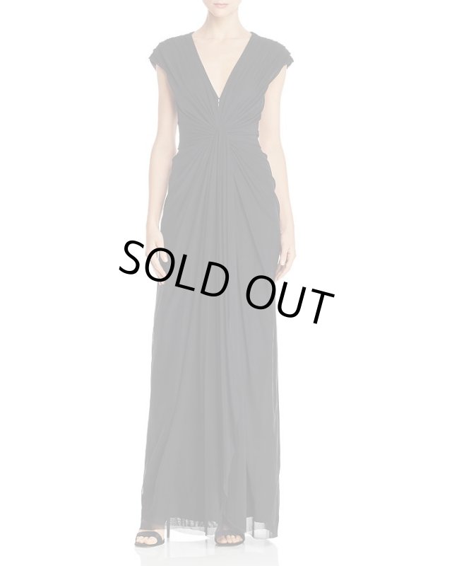 画像1: Tadashi Shoji タダシショージ   V-Neck Sleeveless Ruched Mesh Gown　ブラック (1)